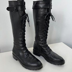 Frye women's black tall Italian leather combat boots